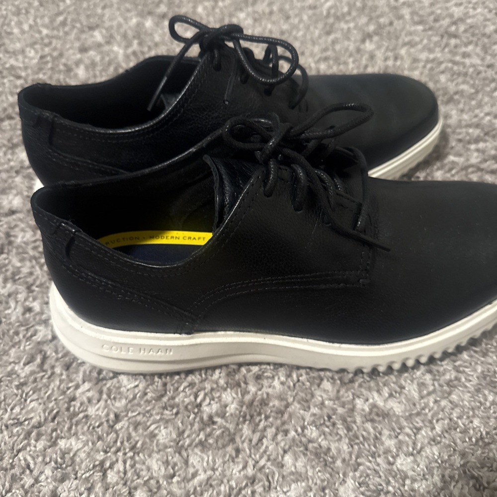 Cole Haan Grand+ Plus Plain Toe Oxford Men's 8 Black Leather Shoes C36934 New